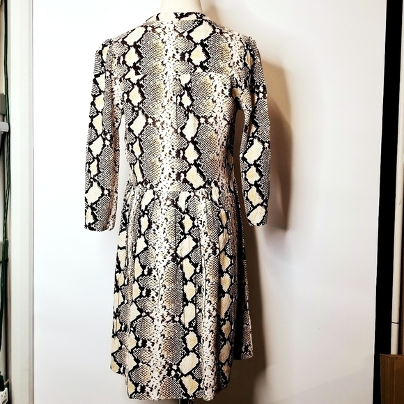 MAEVE by Anthropologie Tan Snake Skin Python Print  A-Line V-Neck Short Dress, S - Picture 2 of 13